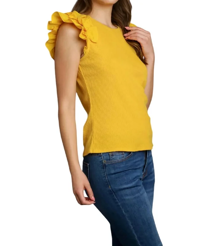 Women's Double Layer Pullovers-Ribbed Top In Yellow