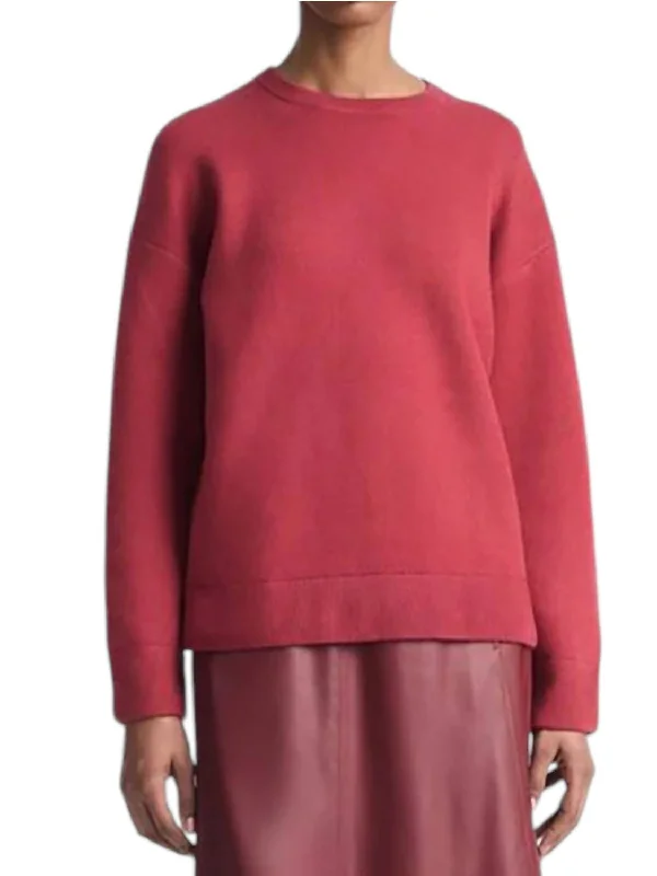 Women's Workout Pullovers-Structured Wool-Blend Pullover Sweater In Raspberry