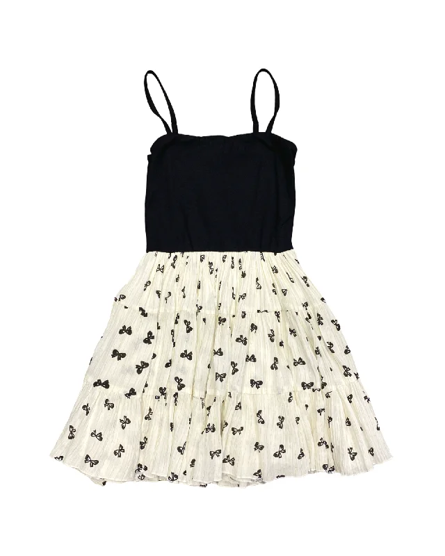 Black Top with Cream Bow Print Skirt Dress