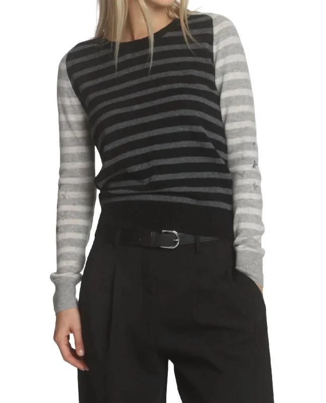 Women's Animal Print Pullovers-Emma Glory Stripe Top In Black