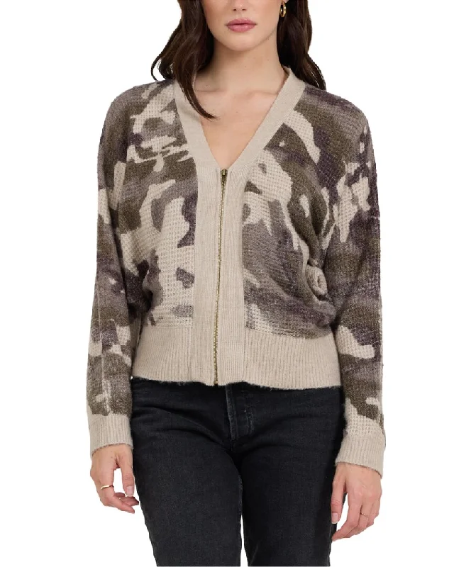 Women's Stretch Pullovers-Vintage Havana Camo Zip Up Sweater