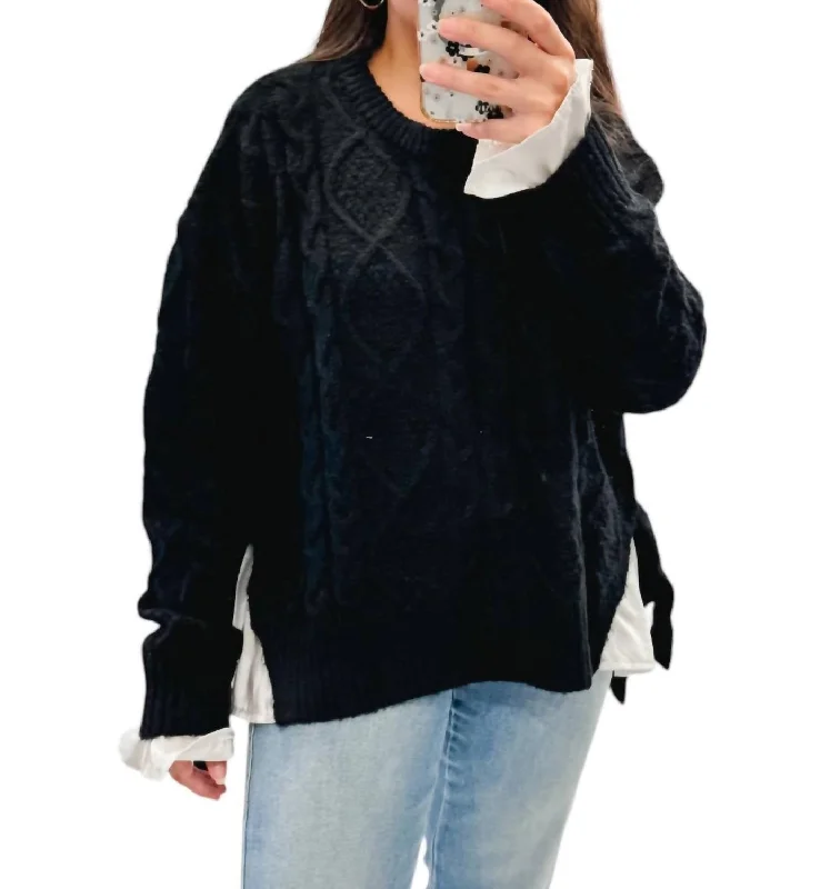 Women's Resort Pullovers-Mixing It Up Cable Knit Sweater In Black