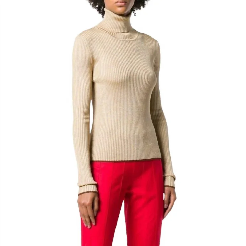 Women's Long Sleeve Pullovers-Glitter Turtleneck Knit Sweater In Gold