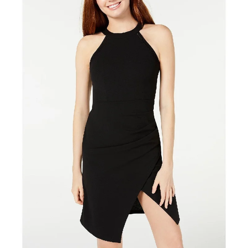 Women's Casual Park Solid Color Dresses-Almost Famous Junior's Halter Bodycon Dress Black Size Small