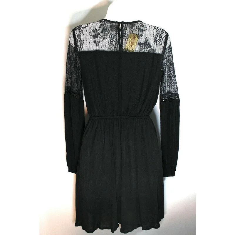 Women's Casual Ruched Dresses-American Rag Junior's Lace Dress Black Size Small