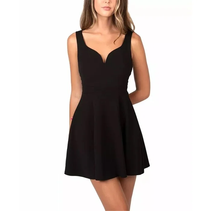 Women's Casual Fit-and-Flare Dresses-B Darlin Junior's Cross Side A Line Dress Black Size 3