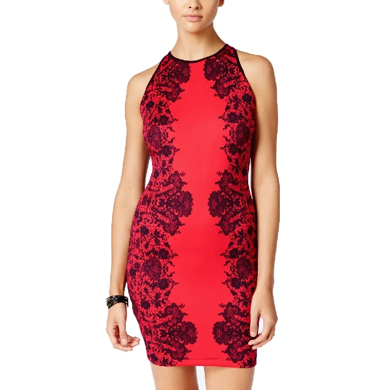 Women's Casual Day Print Dresses-B Darlin Juniors' High-Neck Bodycon Dress Red Size 16