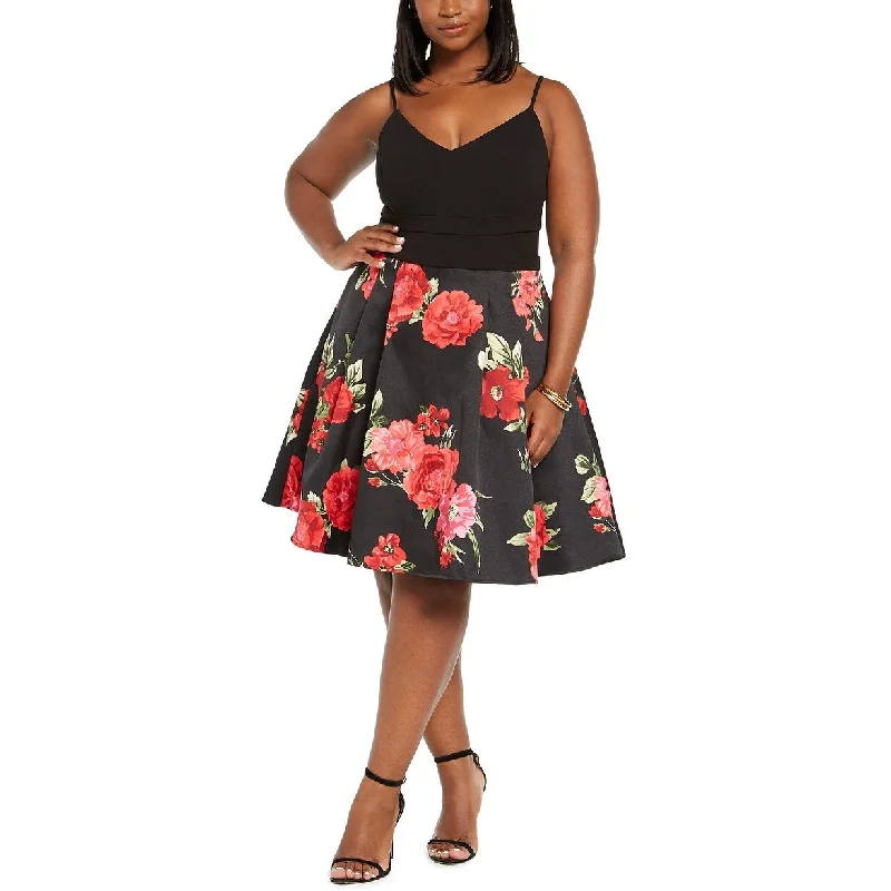 Women's Casual Night Out Floral Dresses-B Darlin Women's Trendy Plus Size Floral Mesh Dress Black/Red Size 14