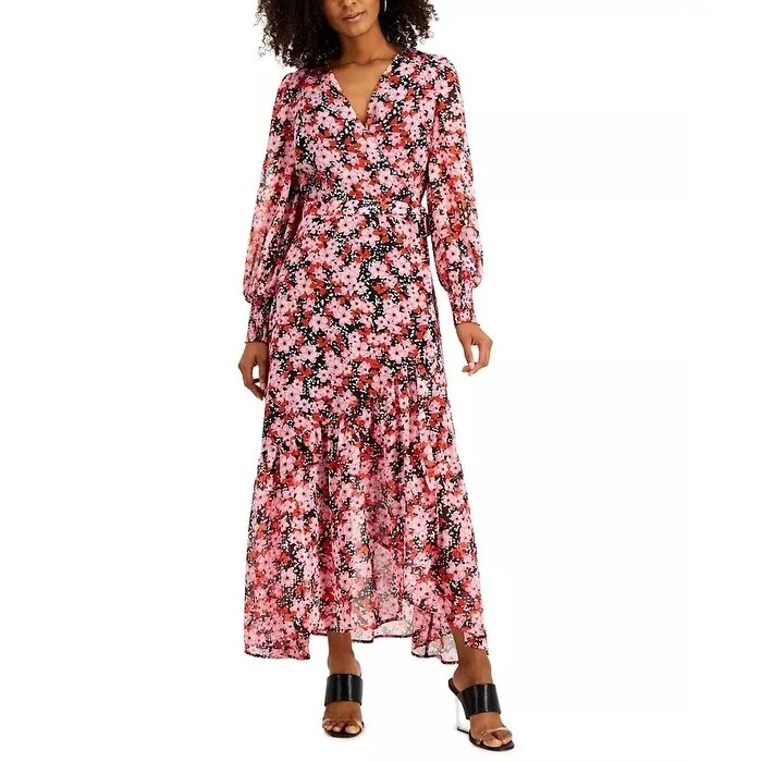 Women's Casual Sundresses-Bar III Women's Floral Print Wrap Dress Pink Size XX-Large