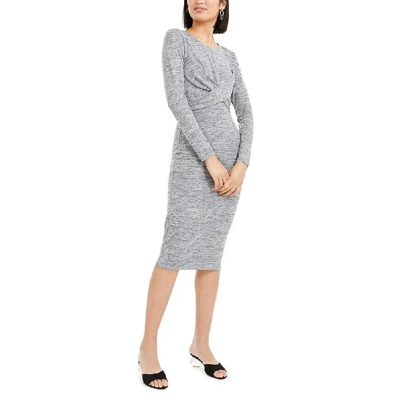 Women's Casual T-Shirt Solid Color Dresses-Bar III Women's Twist Front Dress Grey Size Large