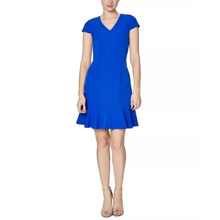 Women's Casual Work-from-Home Dresses-Betsey Johnson Women's Ruffle-Hem Dress Blue Size 2