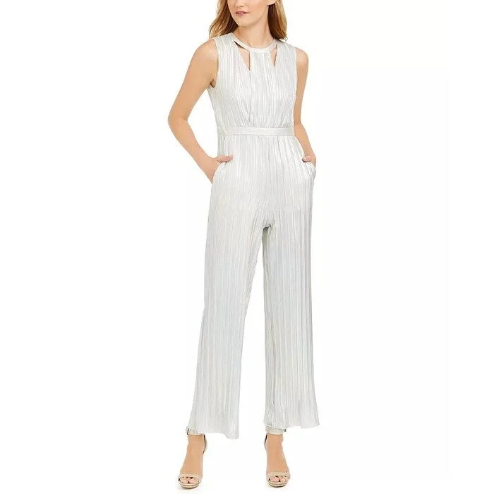 Women's Casual Retro Dresses-Calvin Klein Women's Cutout Iridescent Jumpsuit White Size 16