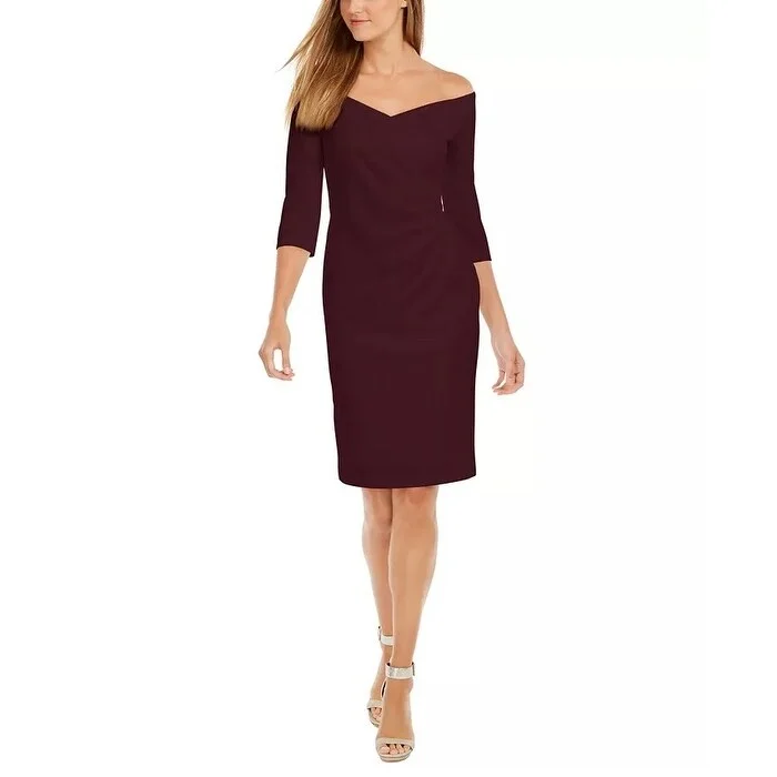 Women's Casual Loose Dresses-Calvin Klein Women's Off-The-Shoulder Sheath Dress Purple Size 16