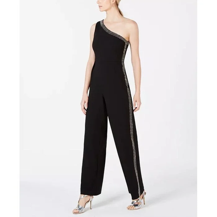 Women's Casual Tank Solid Color Dresses-Calvin Klein Women's One Shoulder Embellished Jumpsuit Black Size 2