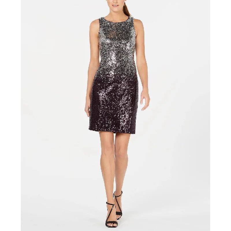 Women's Casual Beach Solid Color Dresses-Calvin Klein Women's Sequin Sheath Dress Silver Grey Size 6