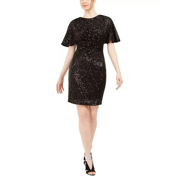 Women's Casual Festival Solid Color Dresses-Calvin Klein Women's Sequined Sheath Dress Black Size 10