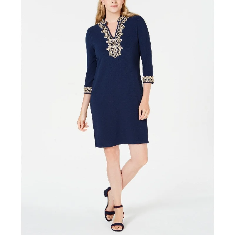 Women's Casual A-Line Dresses-Charter Club Women's Braided-Trim Shift Dress Blue Size Extra Large