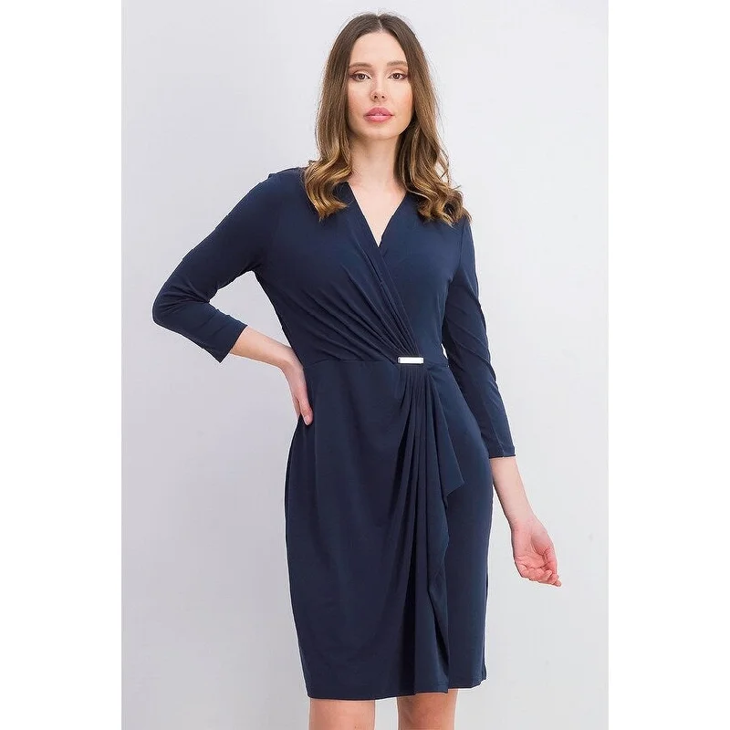 Women's Casual Loose Dresses-Charter Club Women's Hardware Faux-Wrap Dress Blue Size Large