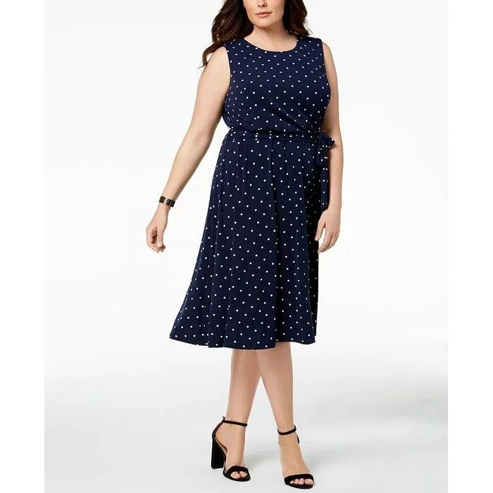 Women's Casual Sequin Dresses-Charter Club Women's Plus Size Polka-Dot A-Line Dress Blue Size 3X