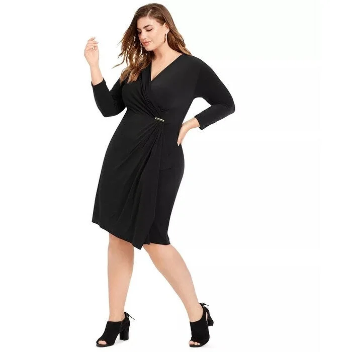 Women's Casual Flare Sleeve Dresses-Charter Club Women's Plus Surplice Crossover Dress Black Size 2X