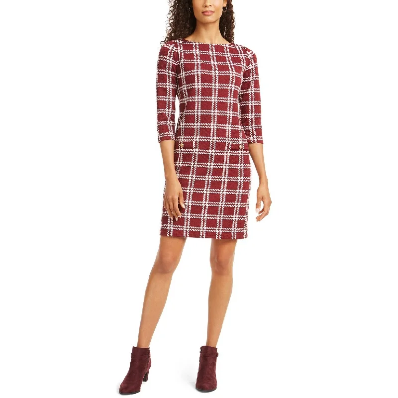 Women's Casual Layered Dresses-Charter Club Women's Textured Plaid Dress Wine Size Large