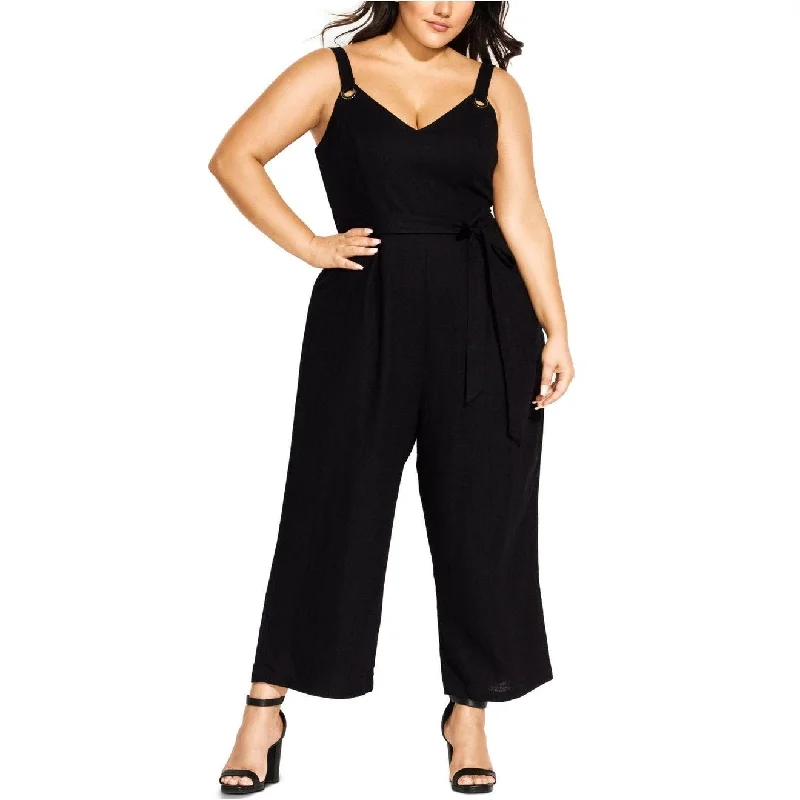 Women's Casual Festival Dresses-City Chic Women's Trendy Plus Size So Breezy Jumpsuit Black Small Petite - Small-Petite