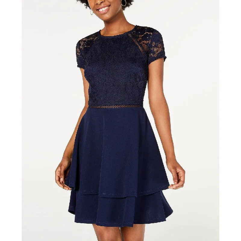 Women's Casual Concert Dresses-City Studios Juniors' Lace-Sleeve Dress Navy Size 5