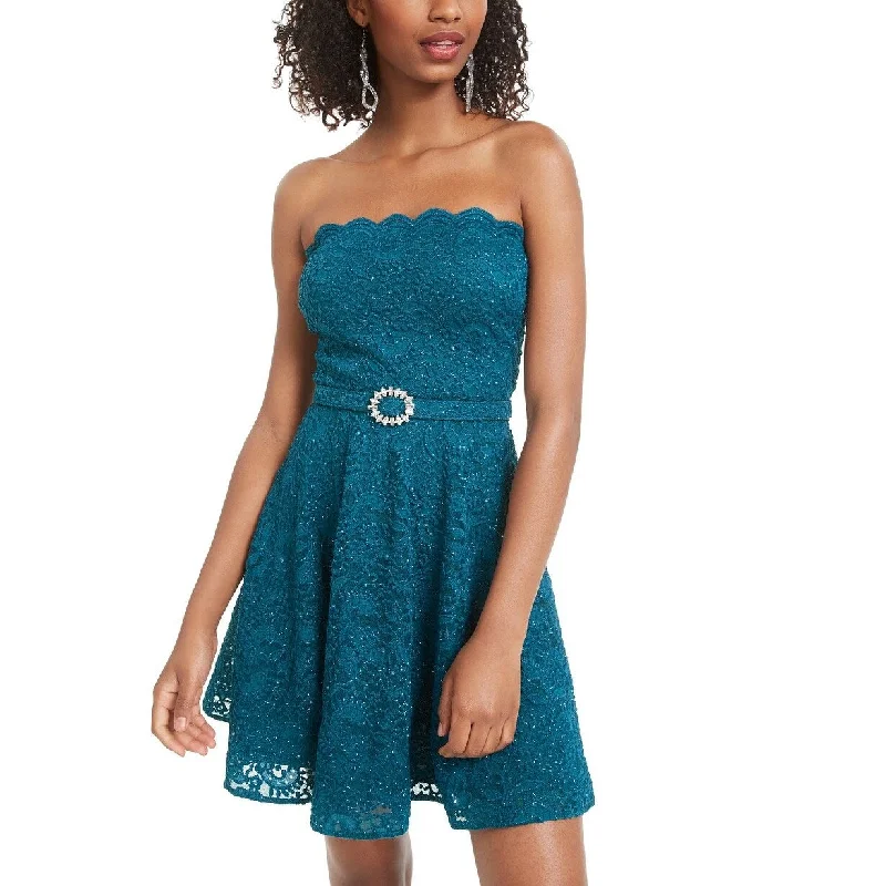 Women's Casual Party Solid Color Dresses-City Studios Juniors' Strapless Lace A-Line Dress Peacock Size 0