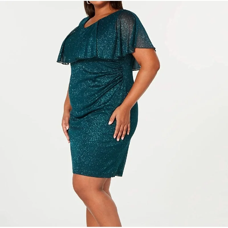 Women's Casual Spaghetti Strap Dresses-Connected Women's Plus Metallic Popover Dress Dark Green Size 20W