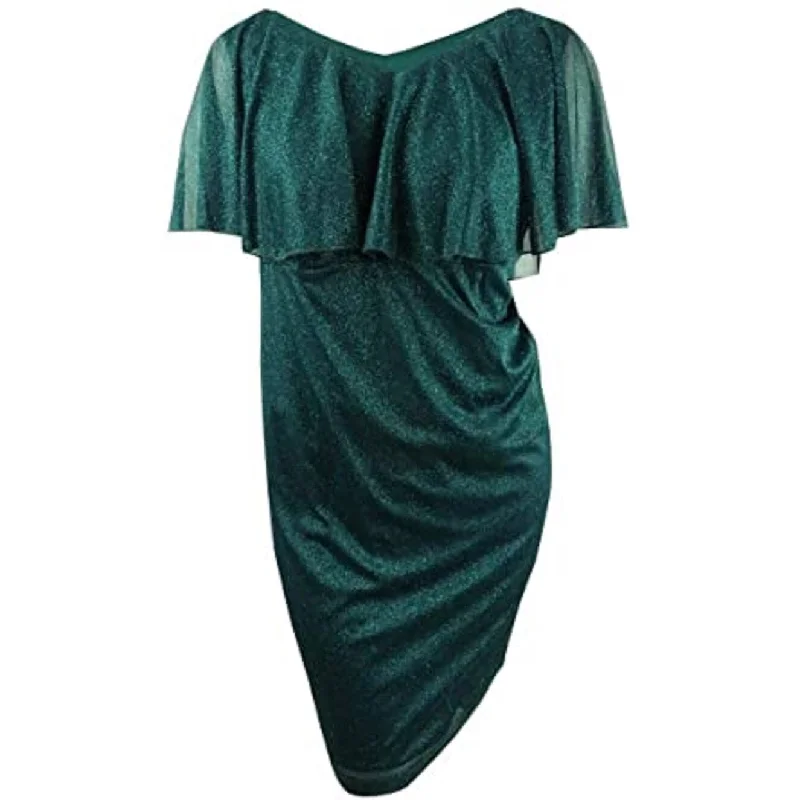 Women's Casual Work-from-Home Dresses-Connected Women's Plus Size Metallic Popover Dress Dark Green Size 24