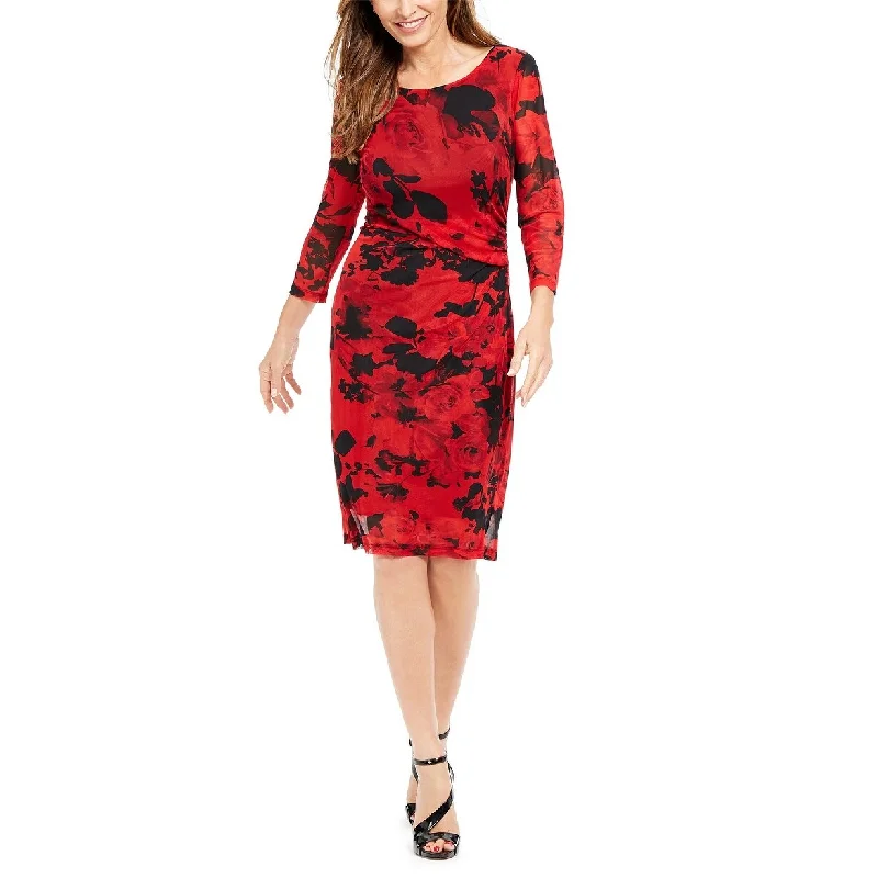 Women's Casual Glitter Dresses-Connected Women's Printed Mesh Dress Red Size 18