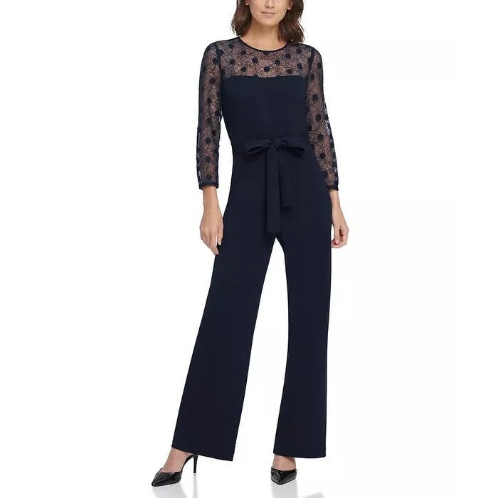 Women's Casual Layered Dresses-DKNY Women's Lace Yoke Jumpsuit Blue Size 8