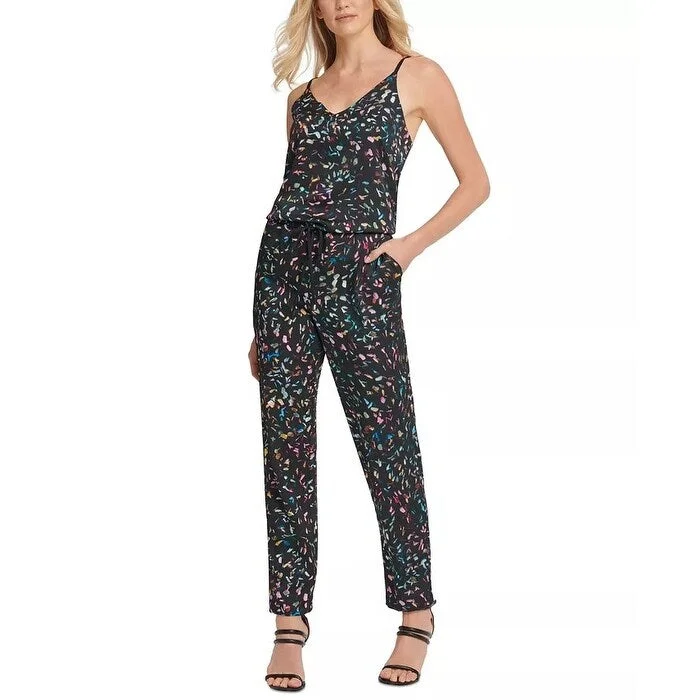 Women's Casual Knotted Dresses-DKNY Women's Multicolor Drawstring Jumpsuit Blue Size 16