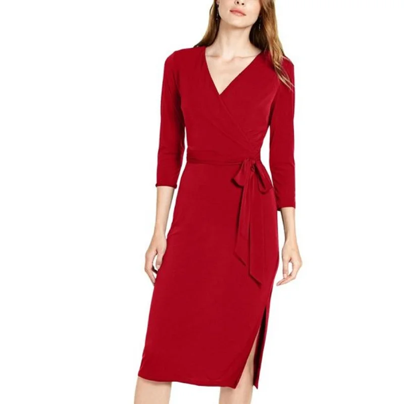 Women's Casual Embroidered Dresses-INC International Concepts Women's Side-Tie Faux-Wrap Dress Red Size L - Large