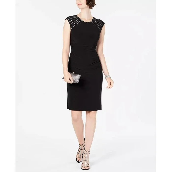 Women's Casual Zip-Up Dresses-Jessica Howard Women's Embellished Sheath Dress Black Size 8