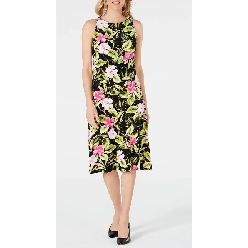 Women's Casual Day Print Dresses-Kasper Women's Hibiscus Dress Bright Pink Size Small