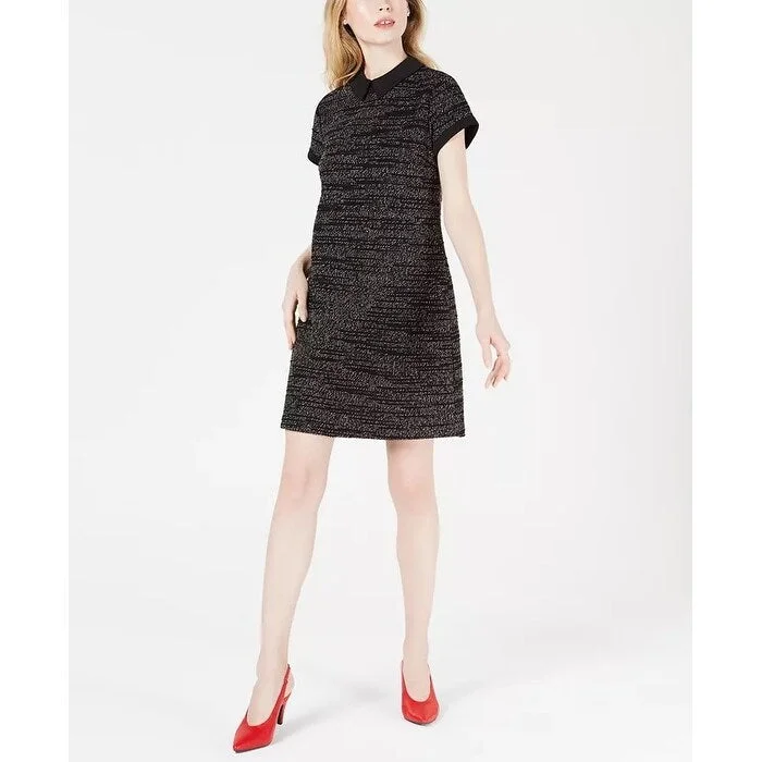 Women's Casual Day Dresses-Maison Jules Women's Collared Printed Shift Dress Black Size XX Large