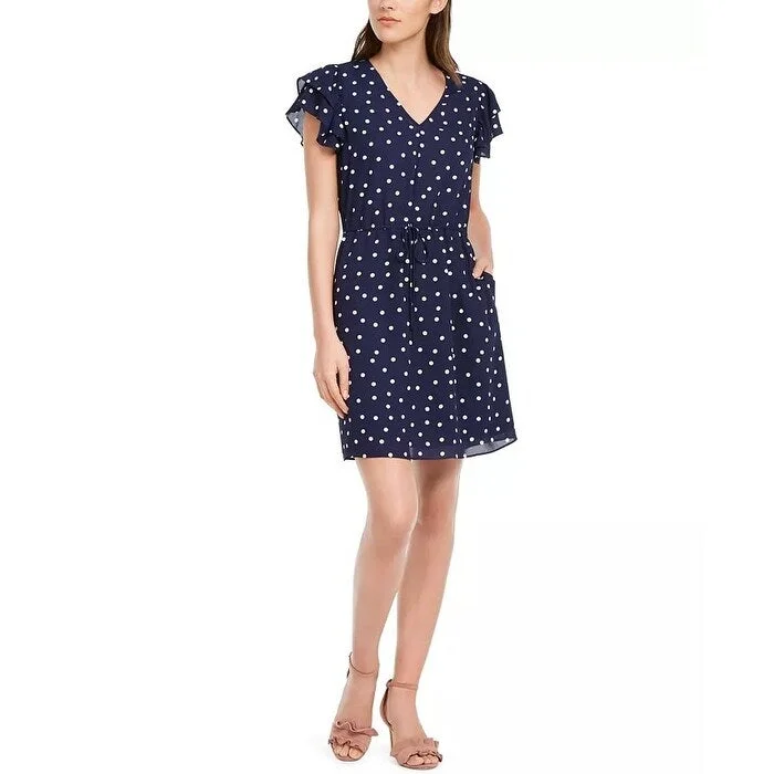 Women's Casual Mini Floral Dresses-Maison Jules Women's Printed Flutter-Sleeve Dress Navy Size Small