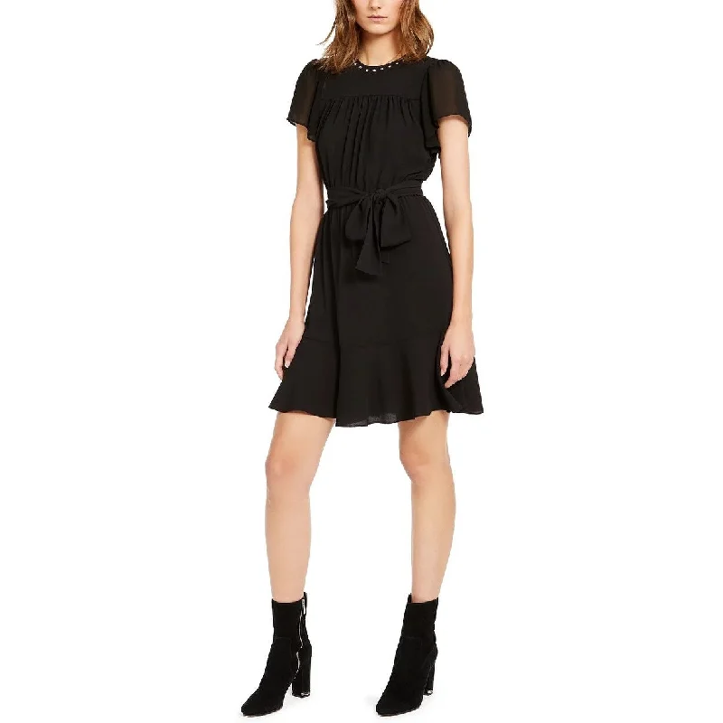 Women's Casual Empire Waist Dresses-Michael Kors Women's Embellished Sheer Sleeve Dress Regular & Petite Sizes Black Size Large