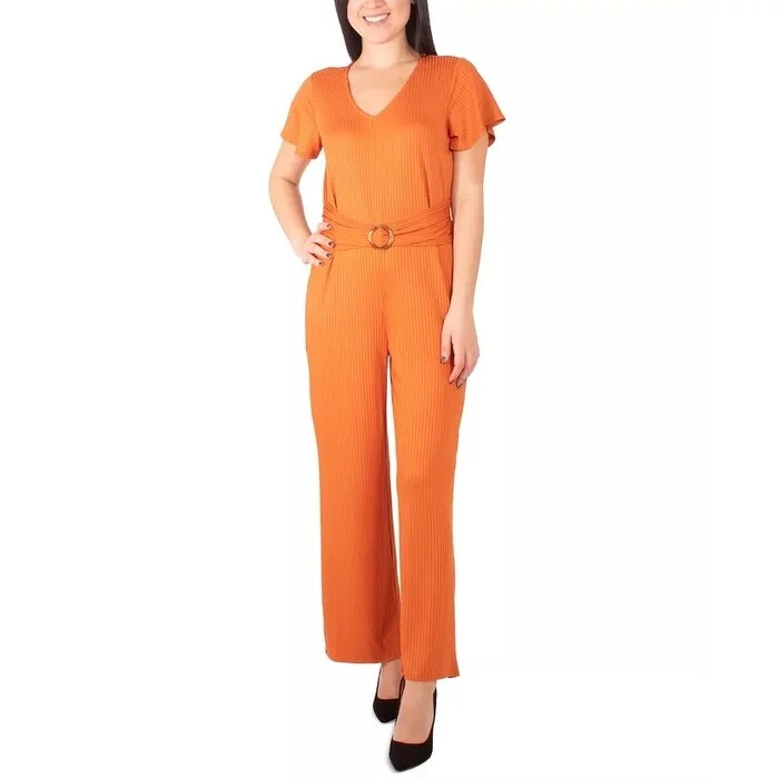 Women's Casual Empire Waist Dresses-NY Collection Women's Petite Belted Jumpsuit Red Size Petite Large