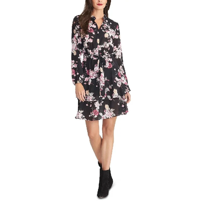 Women's Casual Shirt Dresses-Rachel Roy Women's Ally Floral-Print Belted Shirtdress Black Size Small