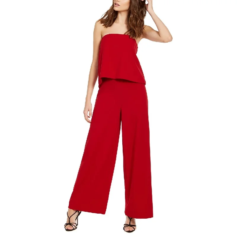 Women's Casual Breezy Dresses-Rachel Roy Women's Isla Strapless Jumpsuit Dark Red Size X-Small