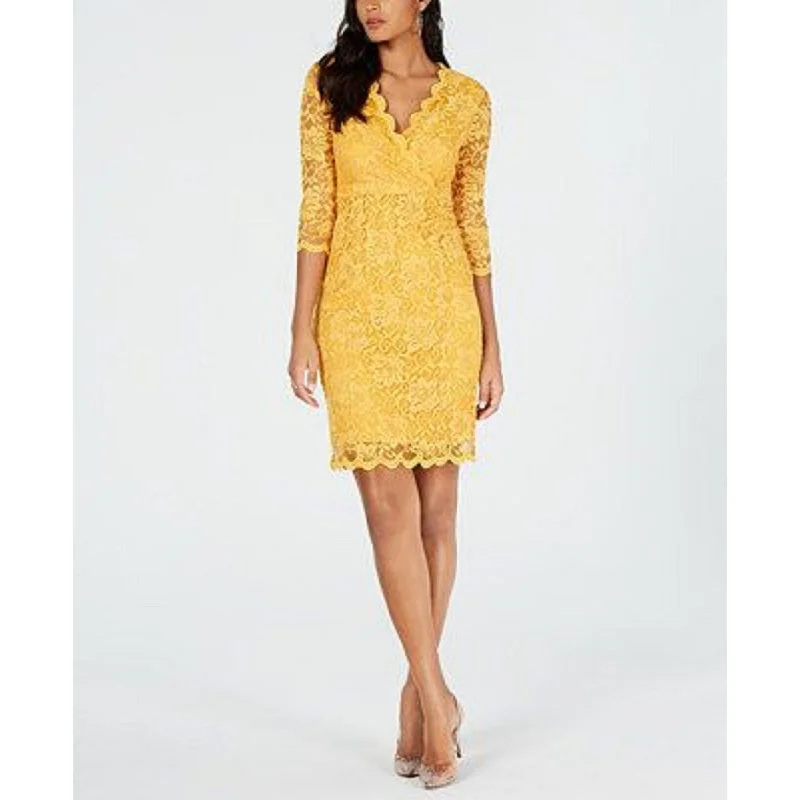 Women's Casual Trendy Dresses-Thalia Sodi Women's Lace Sheath Dress Yellow Size Large