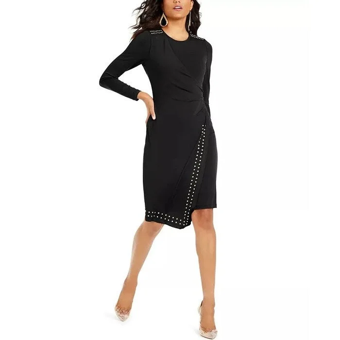 Women's Casual Puff Sleeve Dresses-Thalia Sodi Women's Studded Wrap Sheath Dress Black Size Small