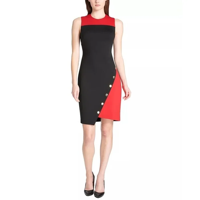 Women's Casual Long Sleeve Dresses-Tommy Hilfiger Women's Colorblocked Asymmetrical Dress Black Size 2