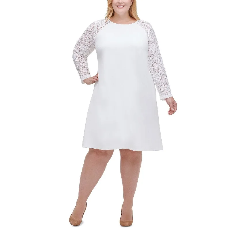 Women's Casual Boho Dresses-Tommy Hilfiger Women's Plus Size Lace-Sleeve A-Line Dress White Size 22W