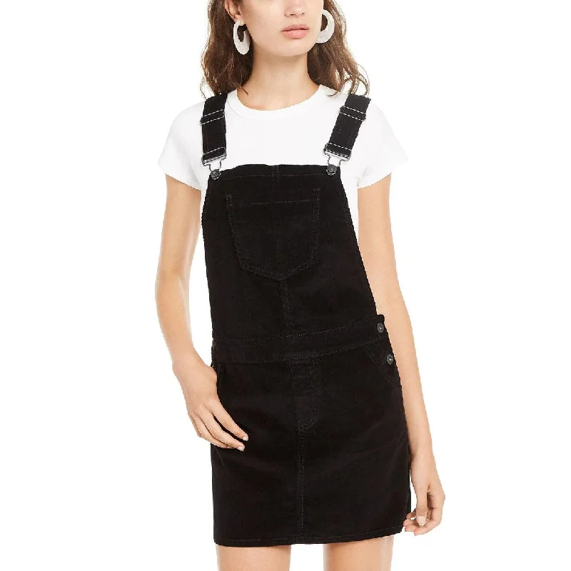 Women's Casual Brunch Solid Color Dresses-Vanilla Star Junior's Corduroy Overalls Dress Black Size 1