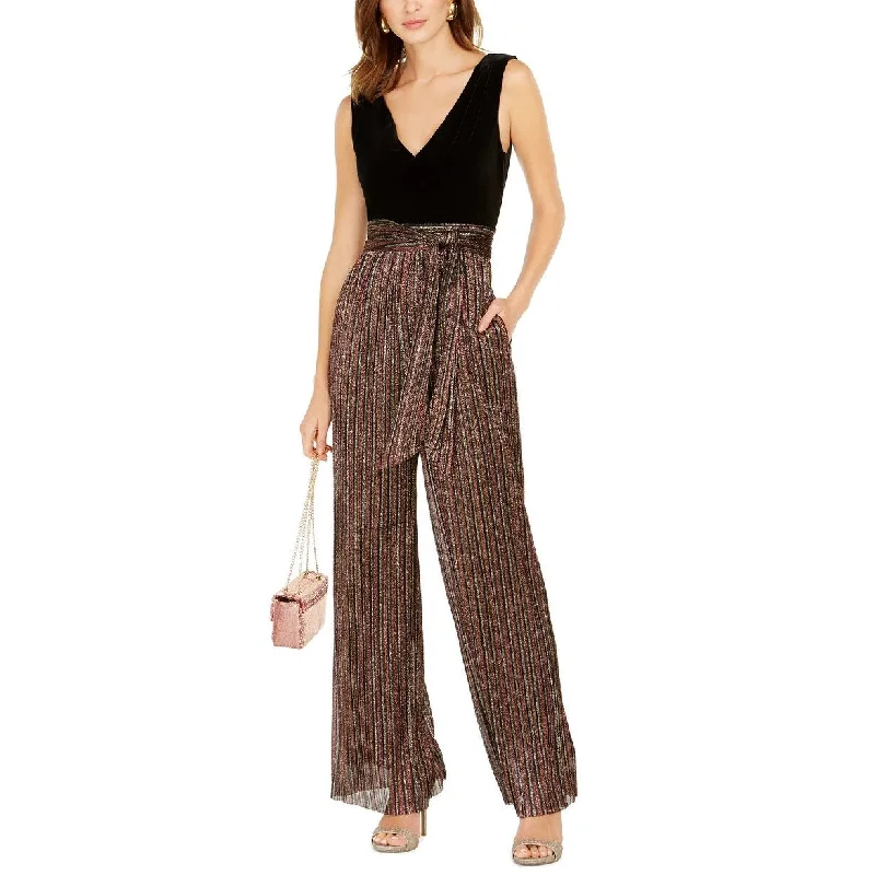 Women's Casual Retro Dresses-Vince Camuto Women's Velvet & Glitter Striped Jumpsuit Charcoal Size 6