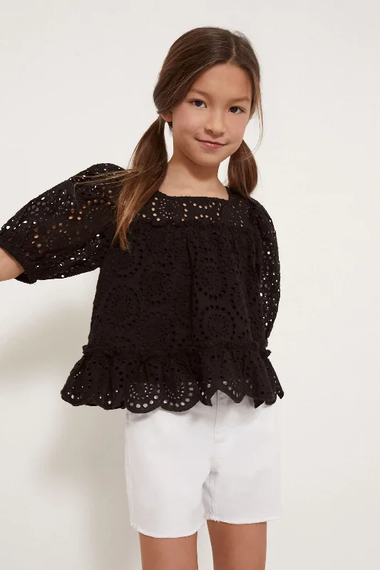 Black Maeve Eyelet Puff Sleeve Top