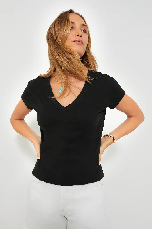 Black Modern V Neck Tee